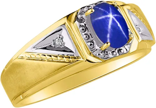 Miniatura 3 de Rylos Anillos para hombre oro amarillo de 14 quilates clásicos de 0276 x 0197in piedras preciosas ovaladas y auténticas brillantes de diamante