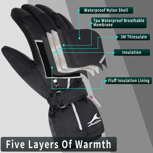 Miniatura 2 de Achiou Guantes de esquí para nieve, impermeables, pantalla táctil, cálidos, para hombres y mujeres, con bolsillo portátil