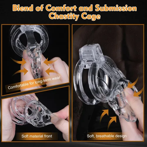 Miniatura 2 de Dispositivos de Jaula de Castidad Masculina - Jaula de Pene de Silicona Suave y Ligera para Hombre, Cintura de Castidad Transparente con Candado