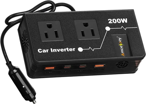 Inversor de corriente para automóvil de 200 W, adaptador de salida de automóvil dual DC de 12 V a 110 V CA a enchufe de pared, carga rápida de 24 W