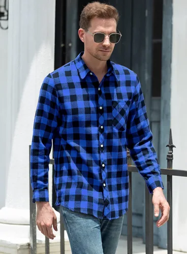 Miniatura 5 de SANGTREE - Camisas casuales para hombre y niño, diseño de franela a cuadros y manga larga, tallas desde los 3meses hasta 9XL