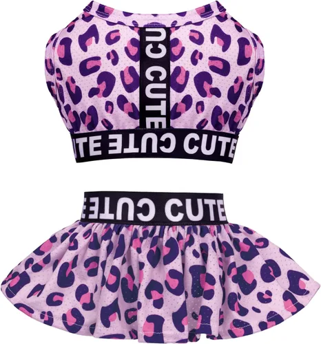 CuteBone Vestido deportivo de dos piezas para perros Athleisure con estampado de leopardo, falda rosa para cachorros, ligera, para perros pequeños,