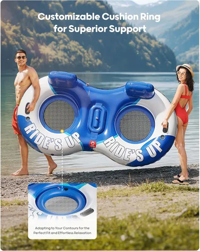 Miniatura 4 de QPAU Tubo inflable doble para río, 2 personas con capacidad de 660 libras, resistente a pinchazos de 93 pulgadas, flotador de río resistente, balsa