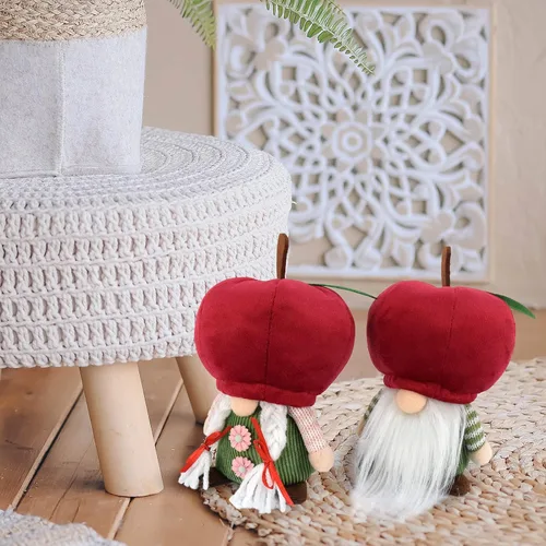 Miniatura 5 de 2 piezas de gnomos de manzana para parejas, adornos de felpa hechos a mano, muñeca sueca Tomte, fruta, nisse, elfo, bandeja escalonada, gnomo, rojo
