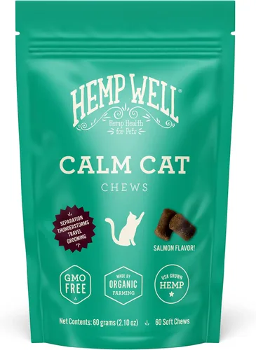 Hemp Well Calm Cat Soft Chews - Fórmula para aliviar la ansiedad y el estrés, ingredientes orgánicos, calma y relaja, mejora el comportamiento, 60