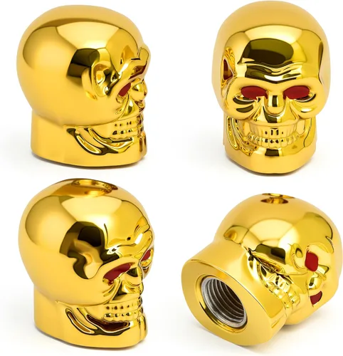Miniatura 29 de 4 tapones de válvula de neumático estilo calavera, con anillo de goma O, cubiertas universales de vástago de válvula de neumático de núcleo de cobre