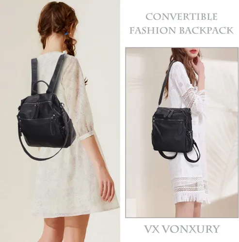 Miniatura 2 de VX - Bolso mochila de piel sintética para mujer, diseño convertible a la moda, 2 modos de uso