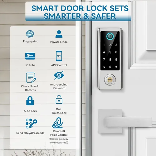 Miniatura 2 de BEBASIA Cerradura Inteligente de Puerta con Huella Digital con Conjunto de Manija, Control Total por Aplicación, Teclado Táctil Digital Electrónico