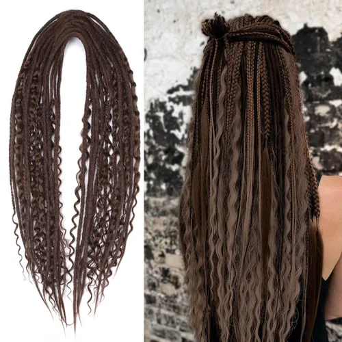 Miniatura 34 de Kraler Extensiones de Rastas Azules de Doble Extremo de 18 Pulgadas, 20 Hebras Sintéticas DE Extensiones de Rastas Hechas a Mano, Estilo de Rastas