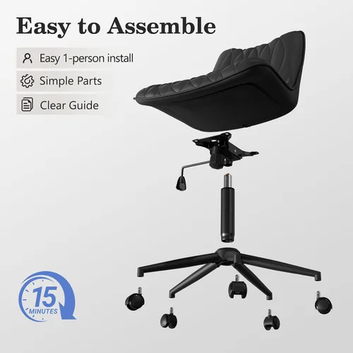 Miniatura 3 de Silla de oficina sin brazos, silla de escritorio sin brazos, silla giratoria ajustable con ruedas, tapizada de piel sintética, compacta
