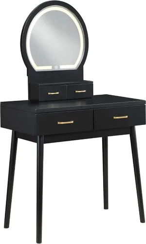 Miniatura 11 de Lexicon Tocador moderno con espejo, luces LED, 3 modos de iluminación, pequeño juego de tocador de maquillaje con 4 cajones y taburete acolchado