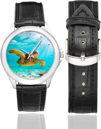 Miniatura 2 de InterestPrint Funny Art - Reloj de pulsera para mujer, de acero inoxidable, con correa de piel, color negro