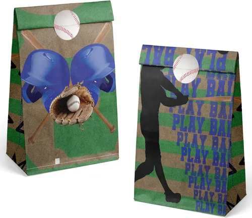 Miniatura 2 de Bolsas de regalo de fiesta de béisbol para niños – 24 bolsas de regalo de béisbol con 6 diseños, bolsas de papel para niños, temática deportiva