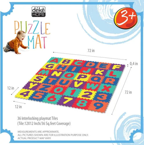 Miniatura 2 de Deke Home - Tapete de juego de espuma del alfabeto para niños, 36 azulejos de EVA entrelazados, tapete de piso de 72 x 72 pulgadas con letras