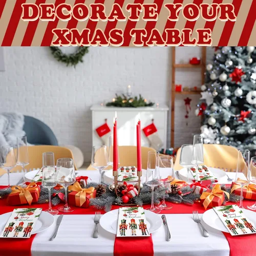 Miniatura 7 de Sinmoe 200 Piezas Servilletas de Papel de Invitados Cascanueces Navideños de 2 Capas Toalla de Mano Desechable para Baño Servilleta de Papel Feliz