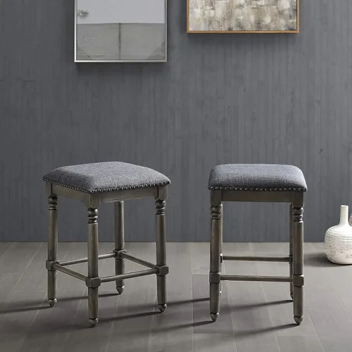 Miniatura 6 de Roundhill Furniture Arnhem Taburetes tapizados de madera para encimera, juego de 2, color gris