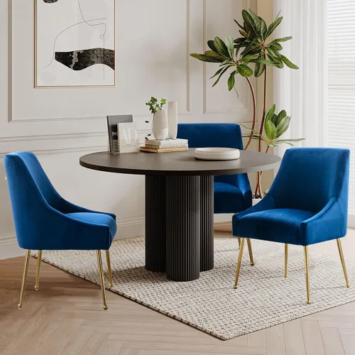 Miniatura 2 de Juego de 2 sillas de comedor modernas de terciopelo, colección de muebles tapizados contemporáneos con patas de metal dorado pulido, elegantes