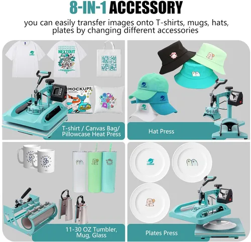 Miniatura 8 de SmarketBuy Prensa de calor de 15 x 15 pulgadas, máquina de prensa de calor 8 en 1 con accesorio de vaso de 30 onzas, máquina de sublimación