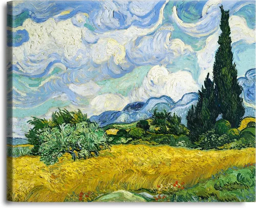 Miniatura 620 de A&T ARTWORK Campo de trigo con cipreses de Van Gogh Las reproducciones de arte clásico mundial, impresiones en lienzo giclée para decoración