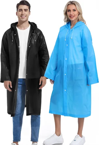 Miniatura 11 de 2 piezas de ponchos de lluvia reutilizables para adultos, abrigos de lluvia para adultos, chaquetas de lluvia, impermeables para hombres y mujeres