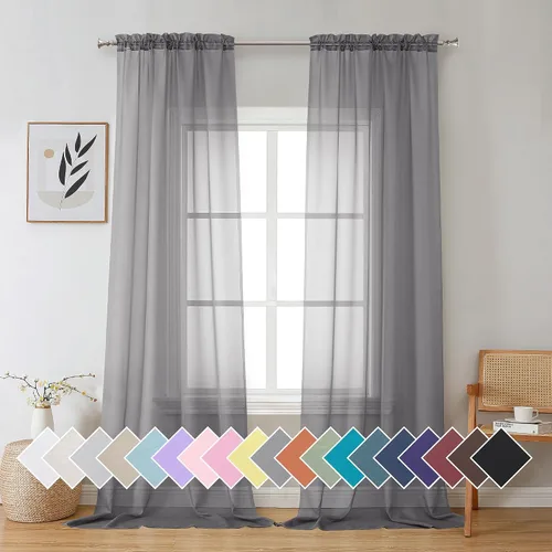 Miniatura 221 de Aiyufeng 2 paneles de cenefa transparente negra de 14 pulgadas de largo, cortinas cortas negras transparentes para dormitorio, cortinas de cocina