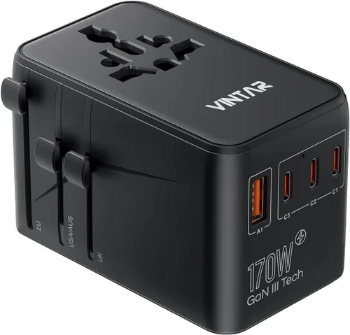 Miniatura 11 de VINTAR - Adaptador de viaje universal, adaptador de corriente internacional con 6A, 3 USB C y 2 puertos USB, adaptador de enchufe esencial de viaje