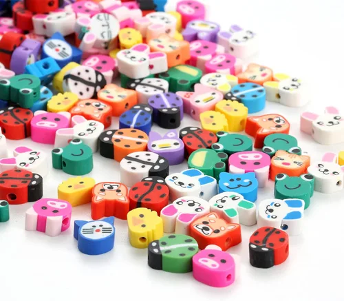 Miniatura 3 de 100 piezas de cuentas espaciadoras de arcilla polimérica de animales para joyería de mujer, pulseras, collares, aretes, accesorios de bricolaje