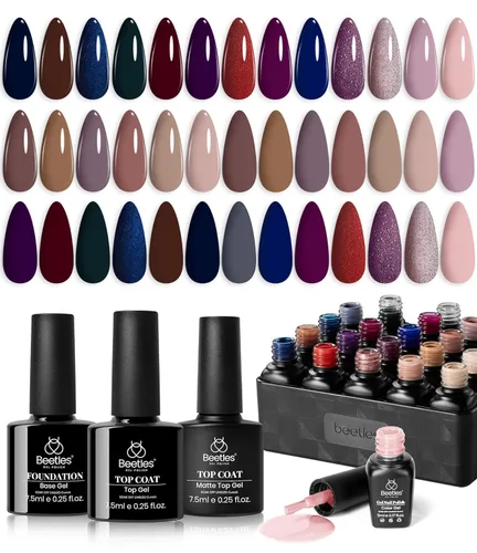 Miniatura 17 de Beetles - Juego de esmaltes de uñas de gel, 20 colores, colección Cozy Campfire Shade, juego de esmaltes de gel naranja, amarillo, verde, marrón