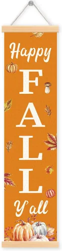 Pancartas con texto en inglés «Happy Fall Y'all», pancarta de otoño para exteriores, decoración de cosecha de calabaza, decoraciones de Acción de
