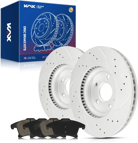 Miniatura 39 de Kit de freno delantero KAX, rotores de freno ranurados y con hendiduras, pastillas de freno cerámicas Compatible con Honda Accord 1990 1991 1992