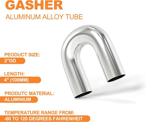 Miniatura 4 de GASHER 1 pieza Tubo de aleación de aluminio de 180 grados para tubo interenfriador, tubo de admisión de aire de 2" OD, longitud de la pata 4" (100mm)