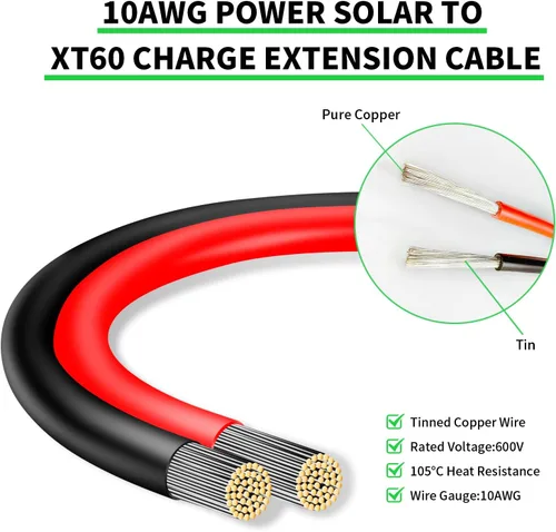 Miniatura 2 de Ansoufien Cable Conector de Panel Solar a Conector XT60 de 1 pie, Cable de Extensión de Carga Solar de 10 AWG Solar a XT60 XT60 (Enchufe Hembra)