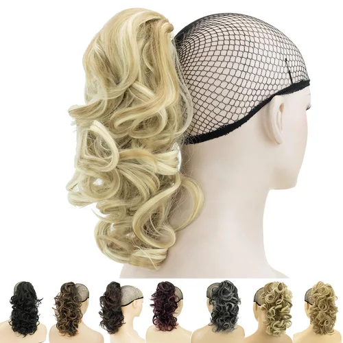 Miniatura 18 de IMISSU Extensiones de cabello rizado desordenado, cola de caballo con clip de cola de caballo (rubio playa)