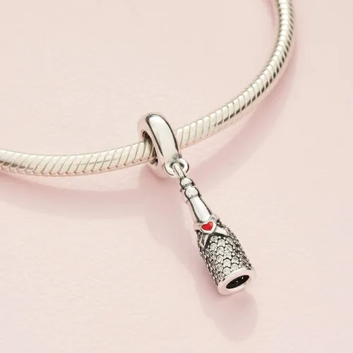 Miniatura 4 de PANDORA Joyería botella de vino espumoso colgante colgante zirconia cúbica encanto en plata de ley, Metal Esmalte, Circonita Cúbica