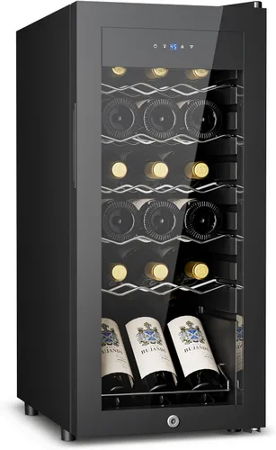 Miniatura 9 de Feelfunn Refrigerador de vino de 12 botellas – Pequeño refrigerador de vino para tinto, blanco, champán, bodega independiente con puerta de vidrio