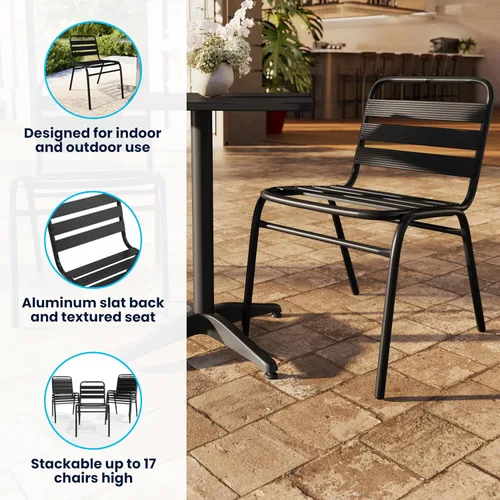 Miniatura 5 de EMMA + OLIVER Jens Silla de comedor apilable de metal, silla de comedor para interiores y exteriores con respaldo de triple listón, listones