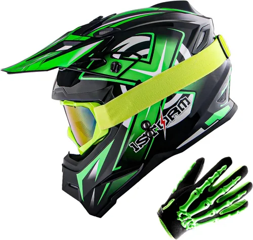 Miniatura 14 de 1Storm Casco de Motocross para Jóvenes Niños BMX MX Casco de Bicicleta Adolescente Estilo de Carreras; Azul de Carreras + Gafas + Paquete de Guantes