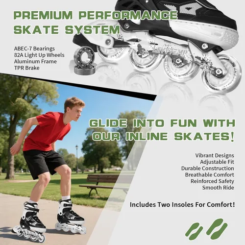 Miniatura 5 de Patines en línea ajustables para niños y adultos, patines al aire libre para principiantes con todas las ruedas iluminadas para niñas, niños, Blanco