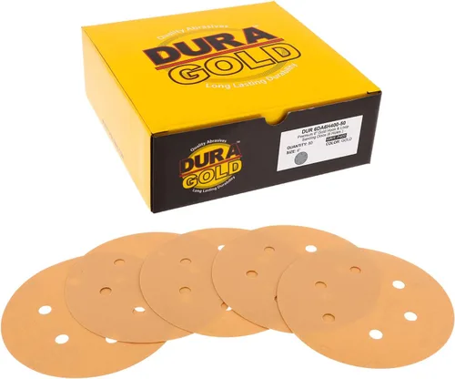 Miniatura 11 de Dura-Gold Premium 80, 120, 220, 320, 400 discos de papel de lija dorados de 6 pulgadas, patrón de 6 agujeros, sin polvo, 10 cada uno, 50 en total
