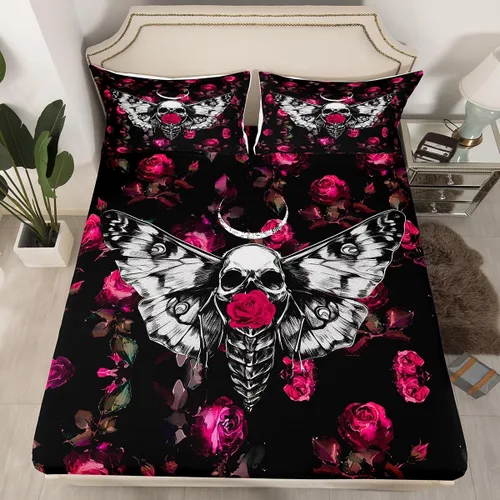 Miniatura 40 de Erosebridal Juego de sábanas bajeras de rosas rojas y leopardo, tamaño individual, diseño de animales africanos salvajes, diseño de plantas
