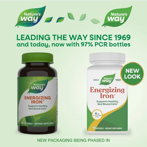 Miniatura 2 de Nature's Way Hierro energizante - Soporte de glóbulos rojos* - 8 mg de hierro, -200 mcg de cianocobalamina y vitamina B12 por porción de 2 cápsulas