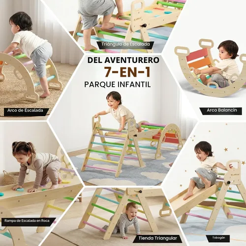 Miniatura 5 de BlueWood Pikler - Juego de triángulos con mango seguro, plegable 7 en 1 Montessori Juguetes de escalada para niños pequeños, juego de escalada
