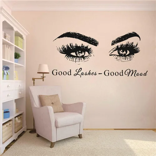 Miniatura 5 de Adhesivo para pared de ojos para decoración de interiores del hogar, pestañas de salón de belleza, pestañas para pared, calcomanía de cejas