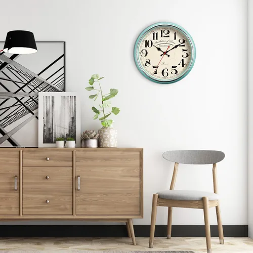 Miniatura 4 de Reloj de Pared de Campo de Metal de 12.4" Vintage Retro Relojes de Pared Silenciosos Sin Tictac Fácil de Leer para Sala de Estar, Cocina, Turquesa