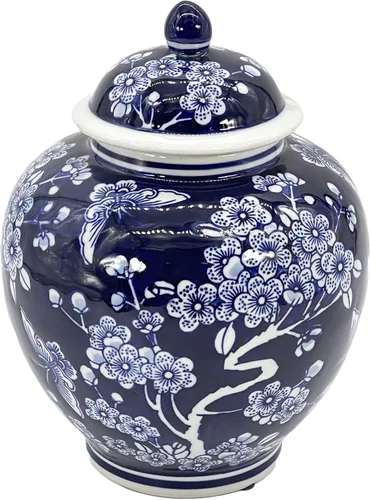 Miniatura 2 de Galt International Tarro de jengibre chinoiserie floral azul oscuro de 10 pulgadas con tapa, tarro de jengibre, almacenamiento de té, decorativo