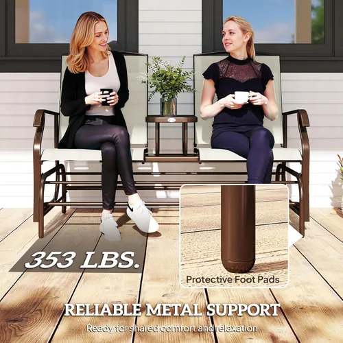 Miniatura 6 de Outsunny Banco deslizante para exteriores con mesa central, sofá de patio con estructura metálica, tela transpirable de malla y reposabrazos