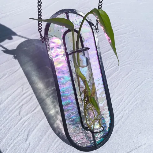 Miniatura 17 de LITMIND Estación de Propagación de Plantas de Vidrio Emplomado, Maceta Terrario Hidropónico Colgante con 2 Tubos de Vidrio - Perfecto