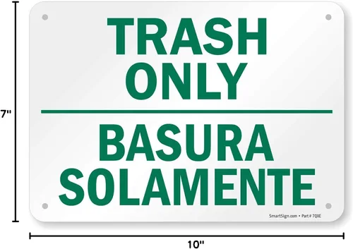 Miniatura 3 de Sólo Trash (Bilingüe), de plástico (reciclado y Compostable) señal, 10" x 7