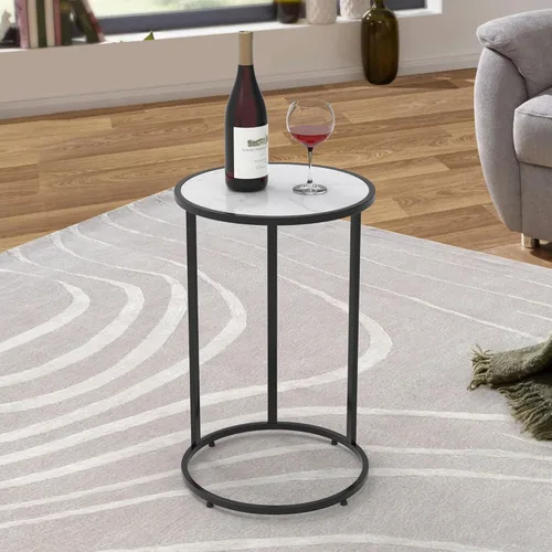 Miniatura 7 de Mesa auxiliar redonda en forma de C, mesa auxiliar deslizante debajo del sofá con parte superior de madera, mesa auxiliar de café para laptop, sala
