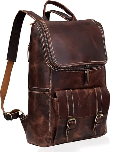 Miniatura 3 de cuero C - Mochila de cuero de grano completo para hombre, bolsa para laptop de 17 pulgadas, mochila de viaje vintage, mochila casual para mujer